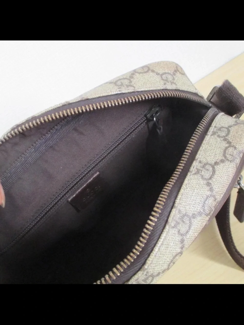 Gucci Brown Monogram Messenger Bag with Dark Leather Trim